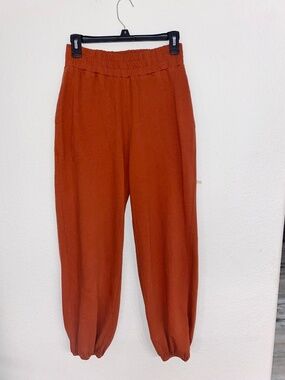 FP BEACH FREYA KNIT PANTS ORANGE POCKETS WIDE LEG PULL ON SMALL
